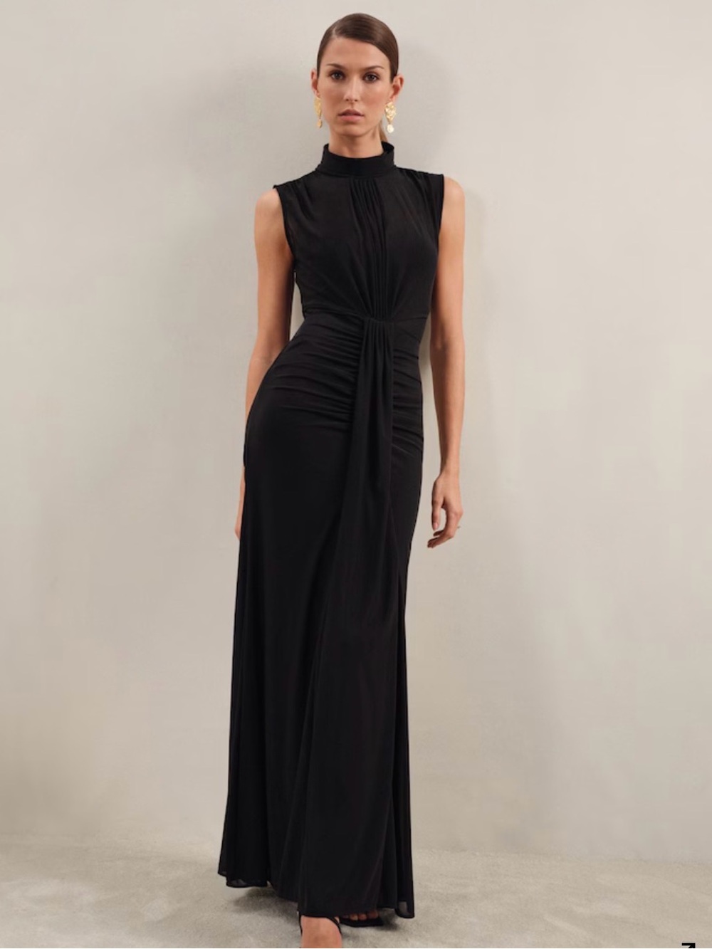 NWT Reiss Danielle Sheer Ruched Maxi Dress in Black US 12